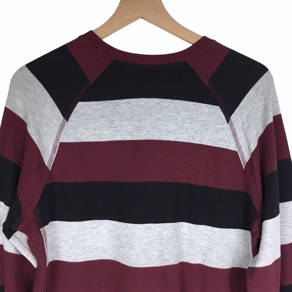 AMPLIFY Thermal Shirt Waffle Knit Long Sleeve Stripe Black Grey Burgundy Large - Picture 4 of 8